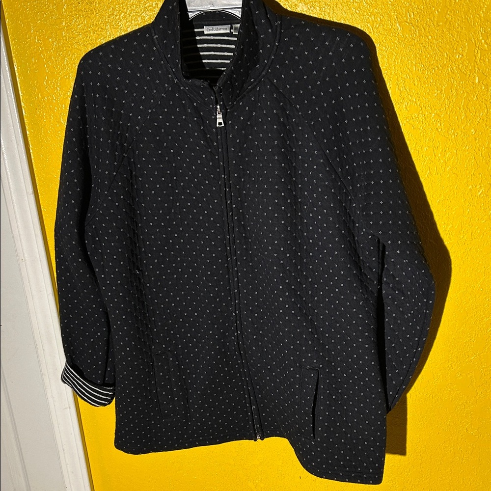 croft & barrow Black Zip Front Women's Sweater with Micro Dot Pattern